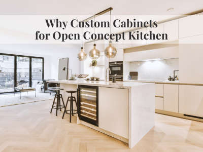 Modern open concept kitchen with white custom cabinets